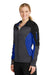 Sport-Tek LST245 Womens Moisture Wicking Full Zip Tech Fleece Hooded Jacket Black/Heather Graphite Grey/True Royal Blue Model 3q