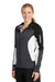 Sport-Tek LST245 Womens Moisture Wicking Full Zip Tech Fleece Hooded Jacket Black/Heather Graphite Grey/White Model 3q