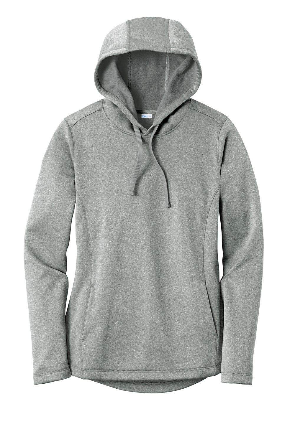 Sport-Tek LST264 Womens Heather Sport-Wick Moisture Wicking Fleece Hooded Sweatshirt Hoodie Heather Dark Silver Grey Flat Front