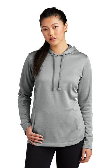 Sport-Tek LST264 Womens Heather Sport-Wick Moisture Wicking Fleece Hooded Sweatshirt Hoodie Heather Dark Silver Grey Model Front