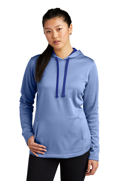 Sport-Tek LST264 Womens Heather Sport-Wick Moisture Wicking Fleece Hooded Sweatshirt Hoodie Heather True Royal Blue Model Front