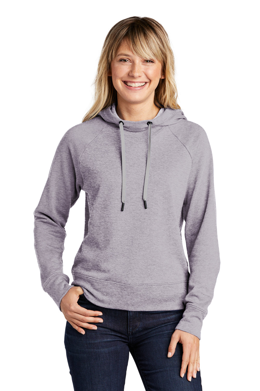 Sport-Tek LST272 Womens French Terry Hooded Sweatshirt Hoodie Heather Grey Model Front