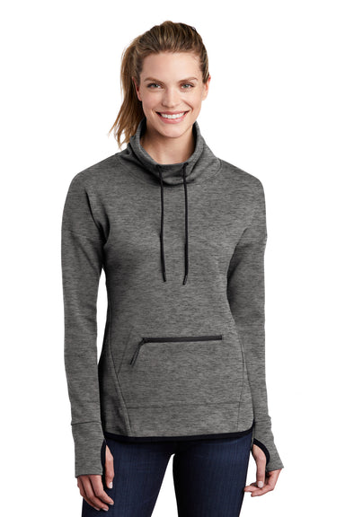 Sport-Tek LST280 Womens Triumph Fleece Cowl Neck Sweatshirt Heather Dark Grey Model Front