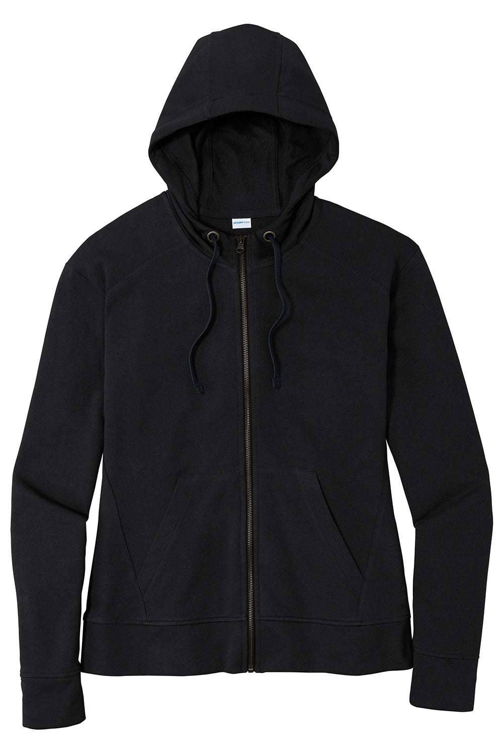 Sport-Tek LST293 Womens Moisture Wicking Fleece Full Zip Hooded Sweatshirt Hoodie Black Flat Front