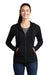 Sport-Tek LST293 Womens Moisture Wicking Fleece Full Zip Hooded Sweatshirt Hoodie Black Model Front