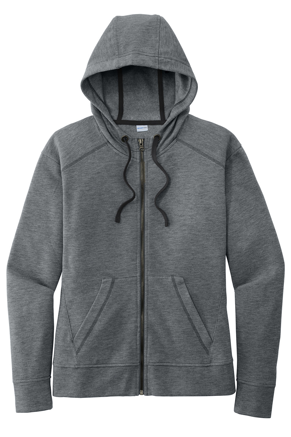 Sport-Tek LST293 Womens Moisture Wicking Fleece Full Zip Hooded Sweatshirt Hoodie Heather Dark Grey Flat Front