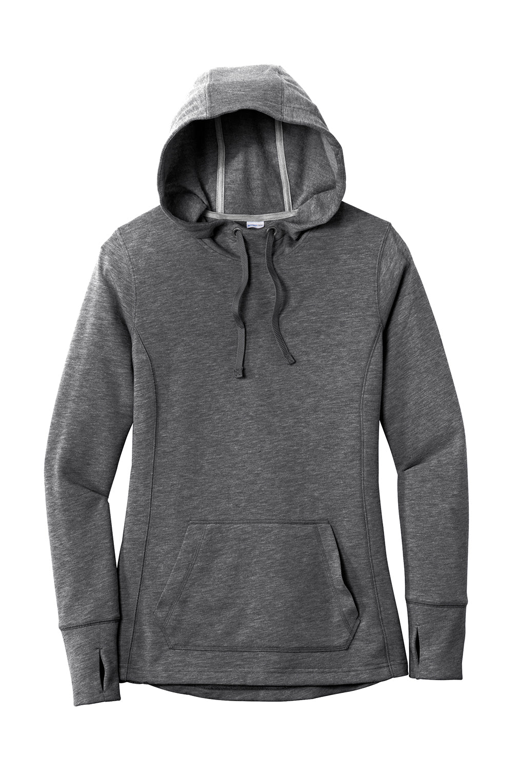 Sport-Tek LST296 Womens Moisture Wicking Fleece Hooded Sweatshirt Hoodie Heather Dark Grey Flat Front