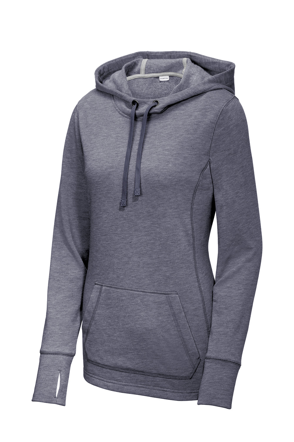 Sport-Tek LST296 Womens Moisture Wicking Fleece Hooded Sweatshirt Hoodie Heather True Navy Blue Flat Front