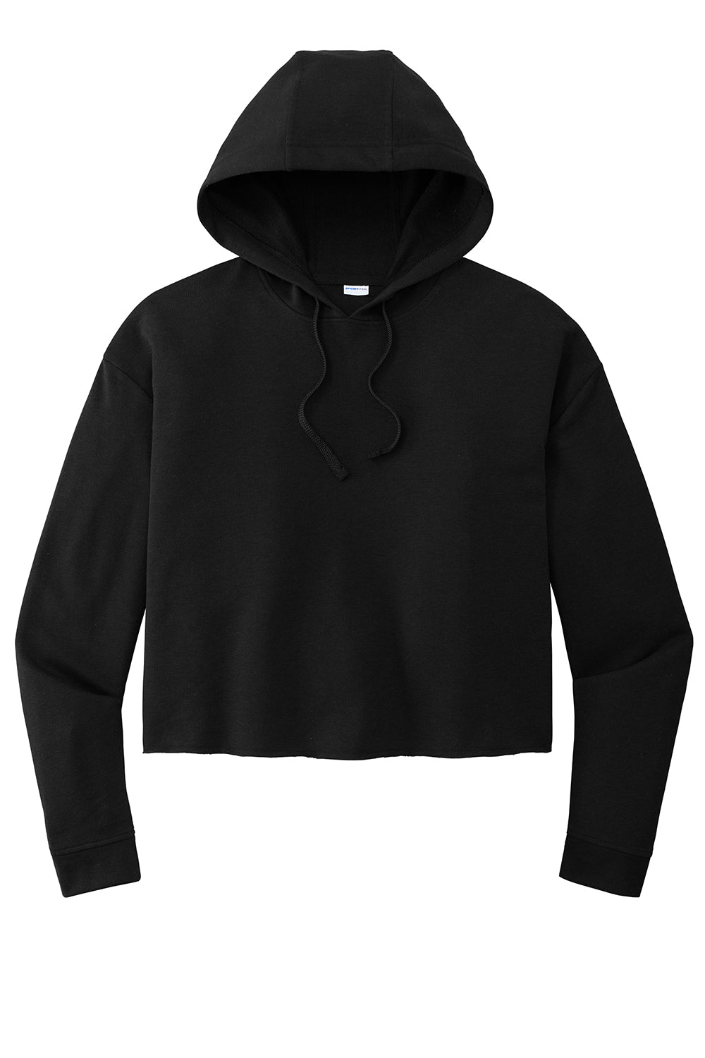 Sport-Tek LST298 Womens Moisture Wicking Fleece Crop Hooded Sweatshirt Hoodie Black Flat Front