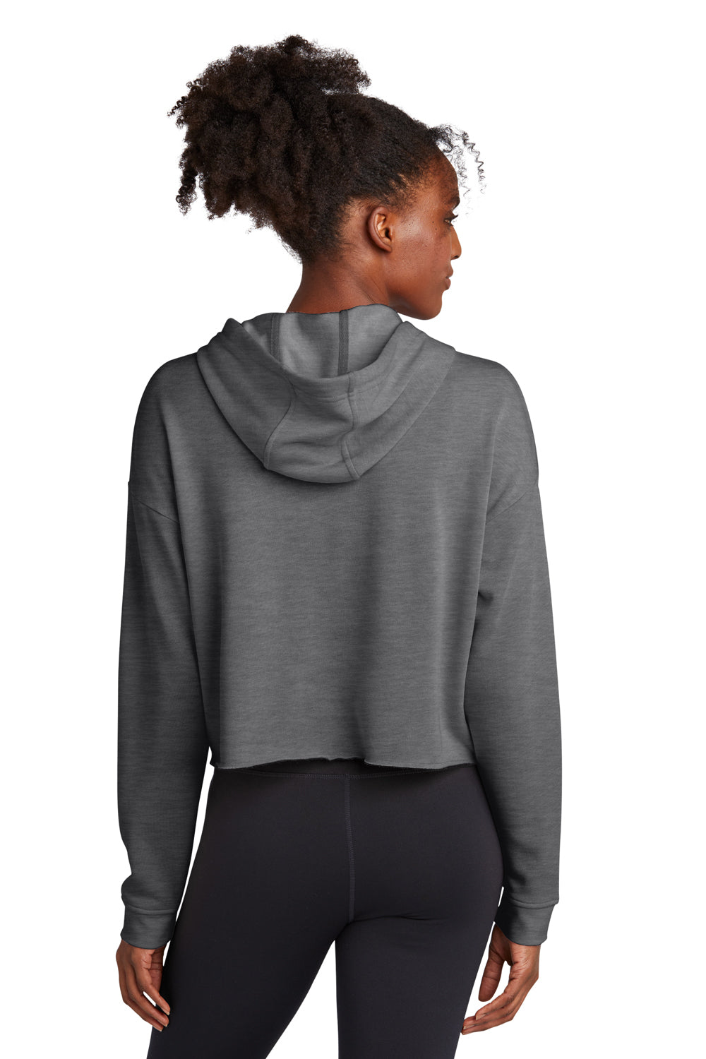 Sport-Tek LST298 Womens Moisture Wicking Fleece Crop Hooded Sweatshirt Hoodie Heather Dark Grey Model Back