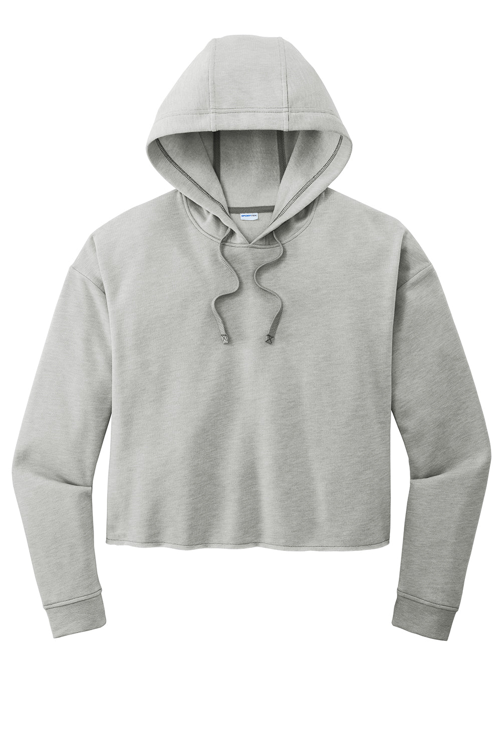 Sport-Tek LST298 Womens Moisture Wicking Fleece Crop Hooded Sweatshirt Hoodie Heather Light Grey Flat Front