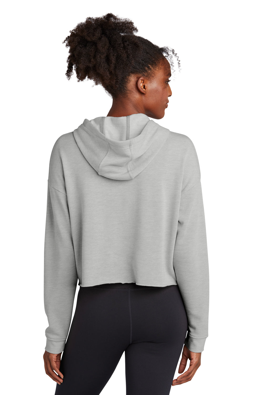 Sport-Tek LST298 Womens Moisture Wicking Fleece Crop Hooded Sweatshirt Hoodie Heather Light Grey Model Back