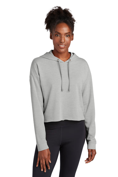 Sport-Tek LST298 Womens Moisture Wicking Fleece Crop Hooded Sweatshirt Hoodie Heather Light Grey Model Front