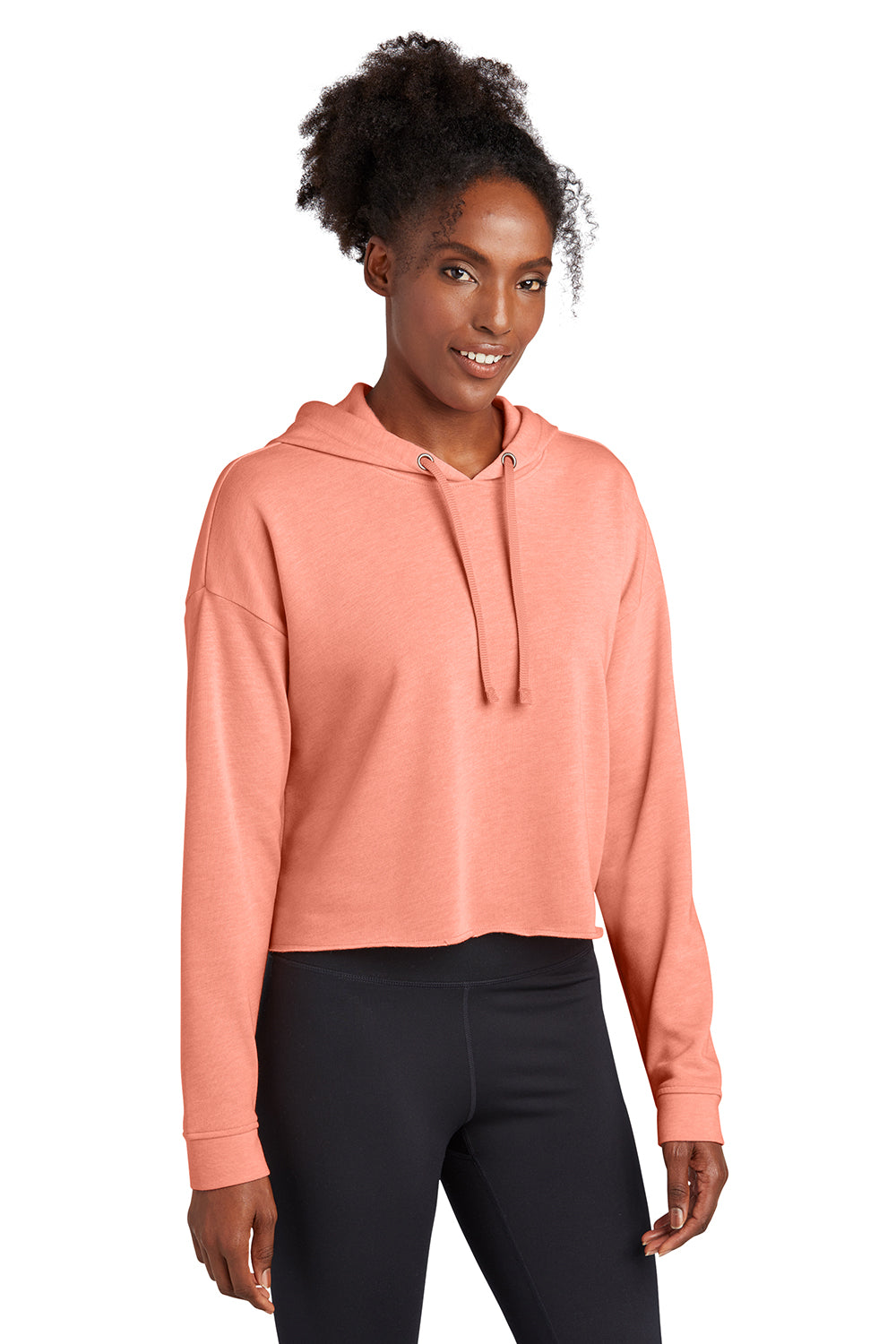 Sport-Tek LST298 Womens Moisture Wicking Fleece Crop Hooded Sweatshirt Hoodie Heather Soft Coral Model 3q