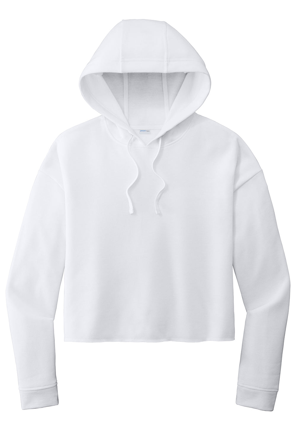 Sport-Tek LST298 Womens Moisture Wicking Fleece Crop Hooded Sweatshirt Hoodie White Flat Front