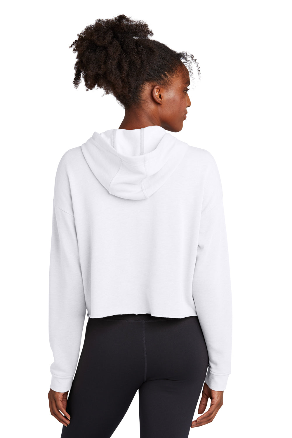 Sport-Tek LST298 Womens Moisture Wicking Fleece Crop Hooded Sweatshirt Hoodie White Model Back