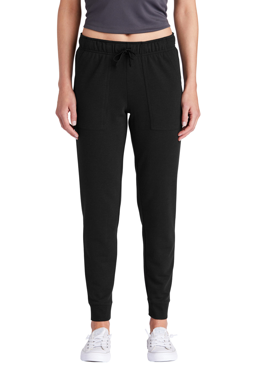 Sport-Tek LST299 Womens Moisture Wicking Fleece Jogger Sweatpants w/ Pockets Black Model Front