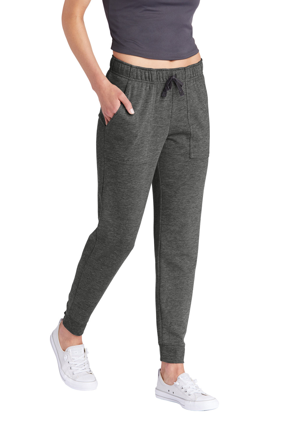 Sport-Tek LST299 Womens Moisture Wicking Fleece Jogger Sweatpants w/ Pockets Heather Dark Grey Model 3q