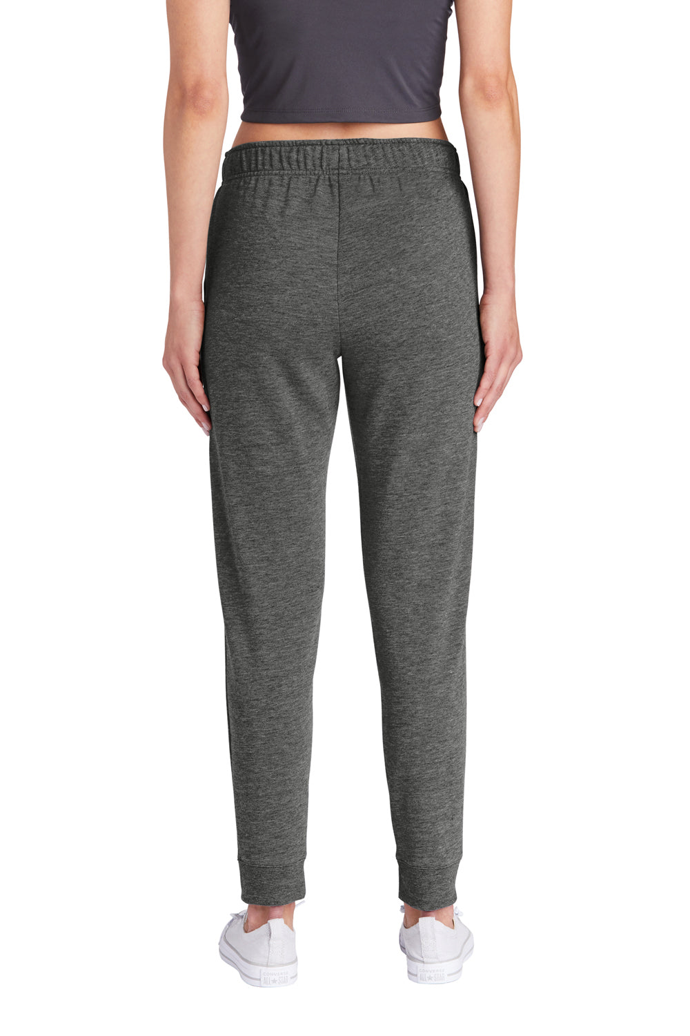 Sport-Tek LST299 Womens Moisture Wicking Fleece Jogger Sweatpants w/ Pockets Heather Dark Grey Model Back