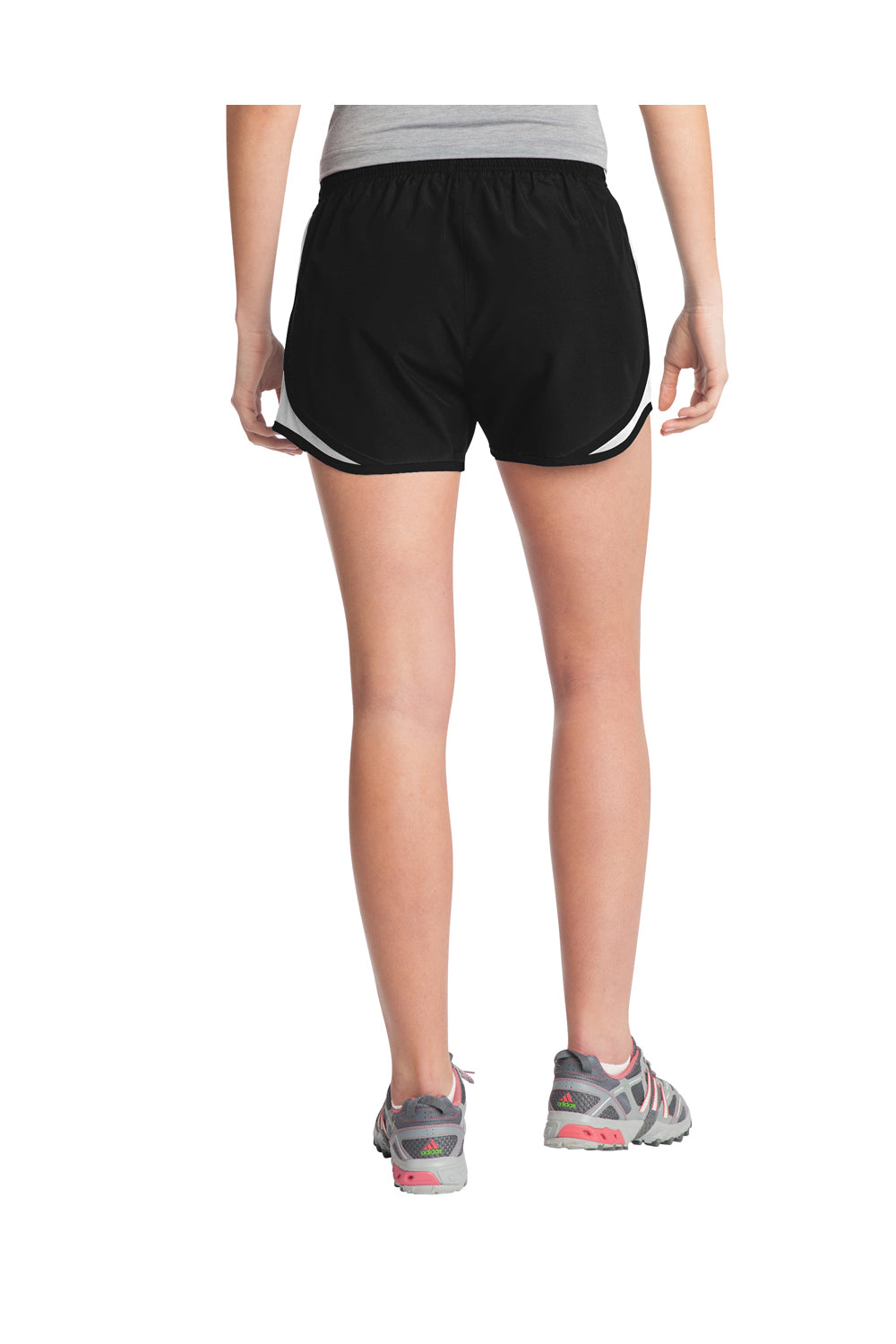 Sport-Tek LST304 Womens Cadence Moisture Wicking Shorts Black/White/Black Model Back