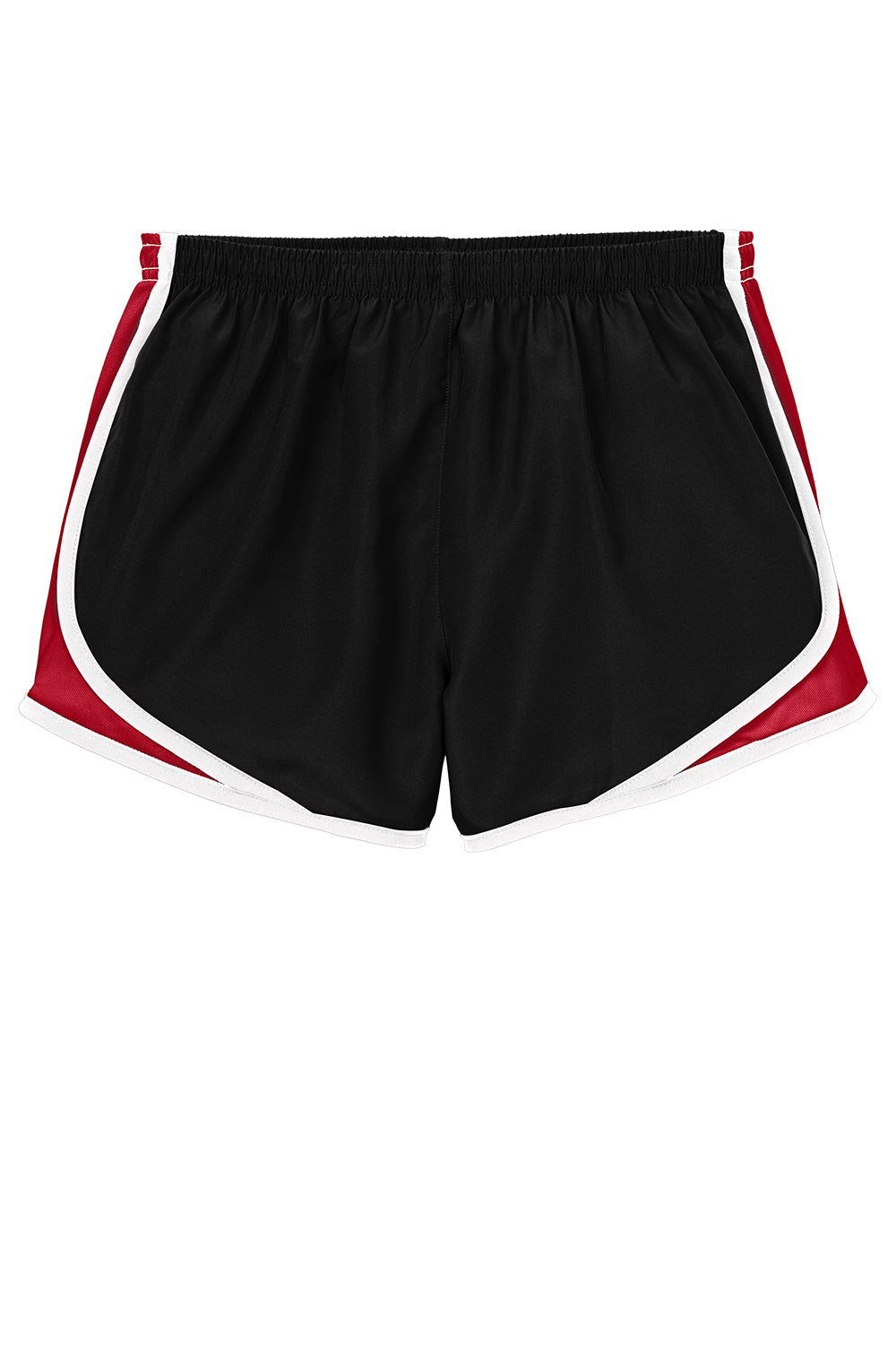 Sport-Tek LST304 Womens Cadence Moisture Wicking Shorts Black/True Red/White Flat Front