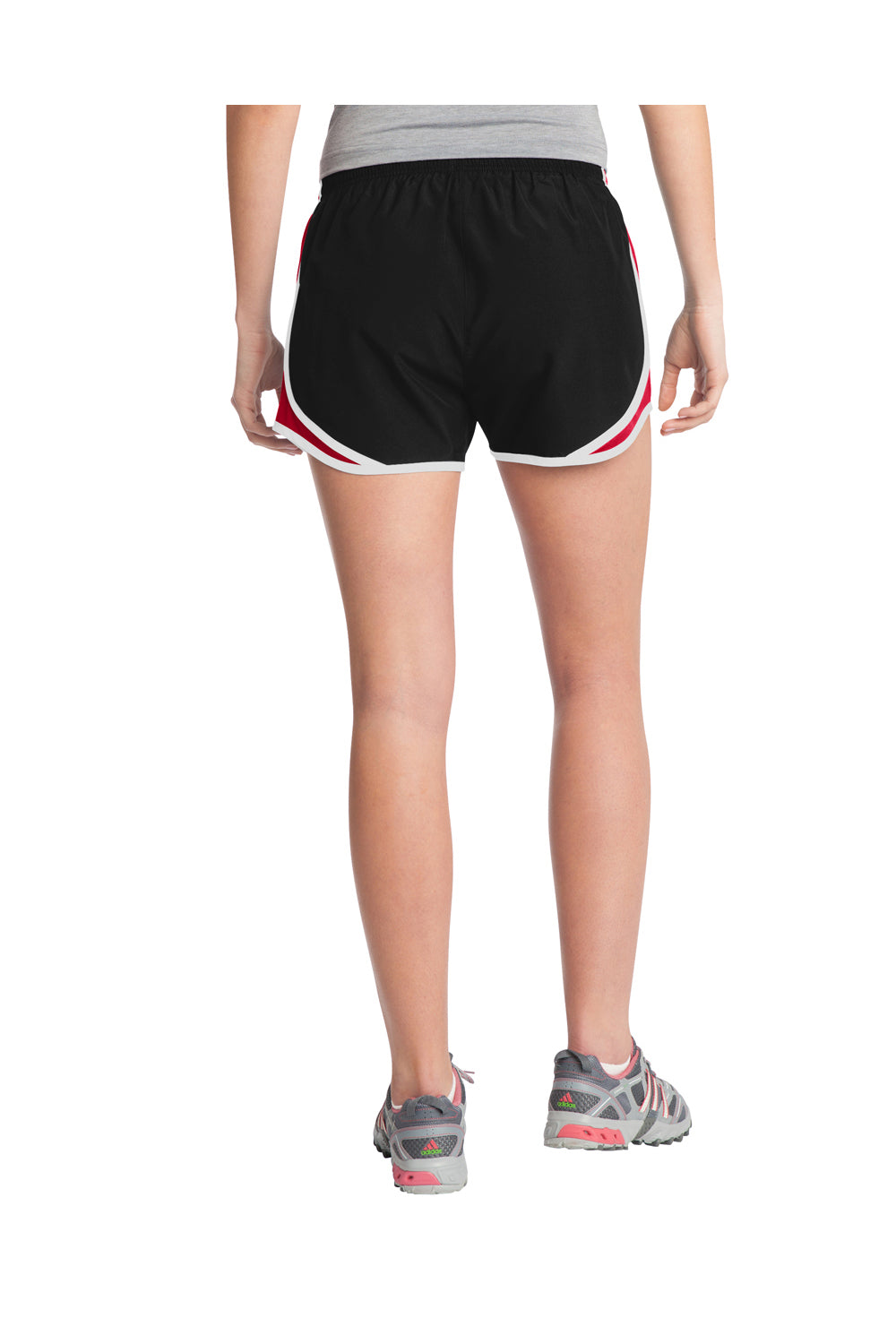 Sport-Tek LST304 Womens Cadence Moisture Wicking Shorts Black/True Red/White Model Back