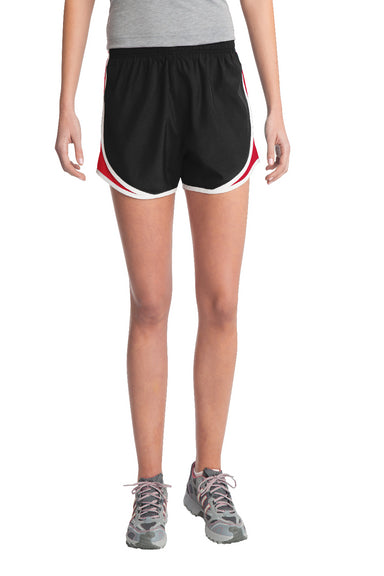 Sport-Tek LST304 Womens Cadence Moisture Wicking Shorts Black/True Red/White Model Front