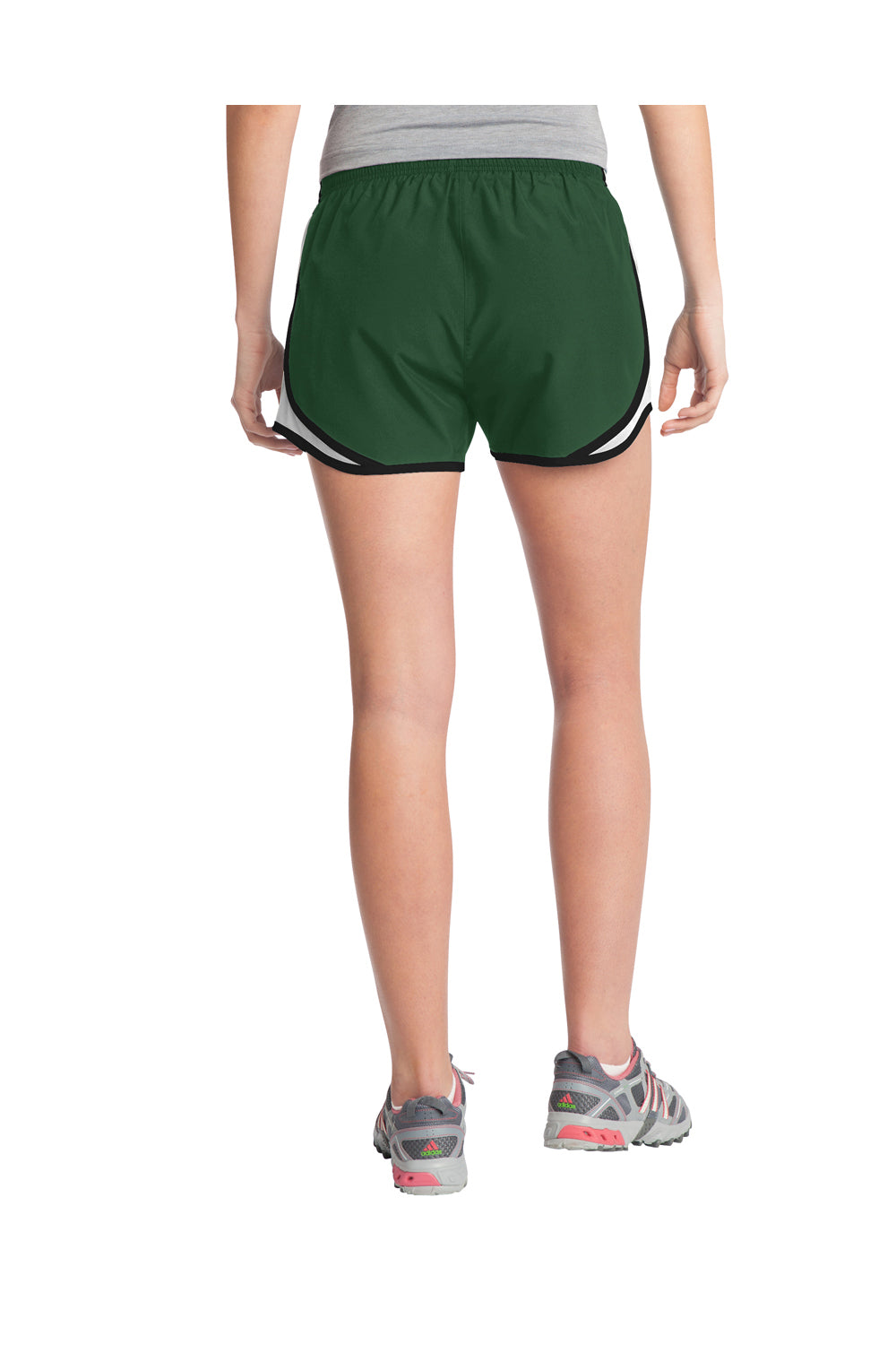 Sport-Tek LST304 Womens Cadence Moisture Wicking Shorts Forest Green/White/Black Model Back