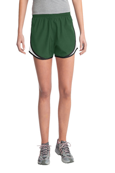 Sport-Tek LST304 Womens Cadence Moisture Wicking Shorts Forest Green/White/Black Model Front