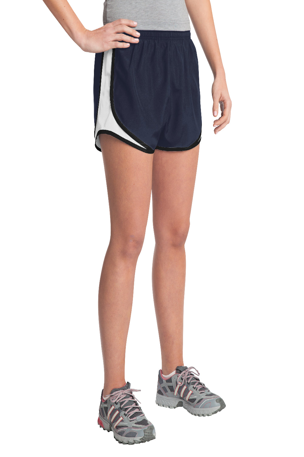 Sport-Tek LST304 Womens Cadence Moisture Wicking Shorts True Navy Blue/White/Black Model 3q