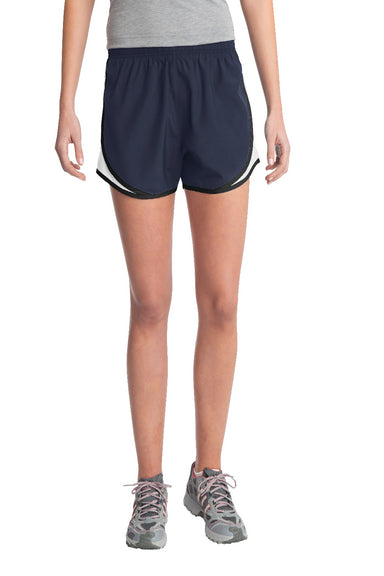 Sport-Tek LST304 Womens Cadence Moisture Wicking Shorts True Navy Blue/White/Black Model Front