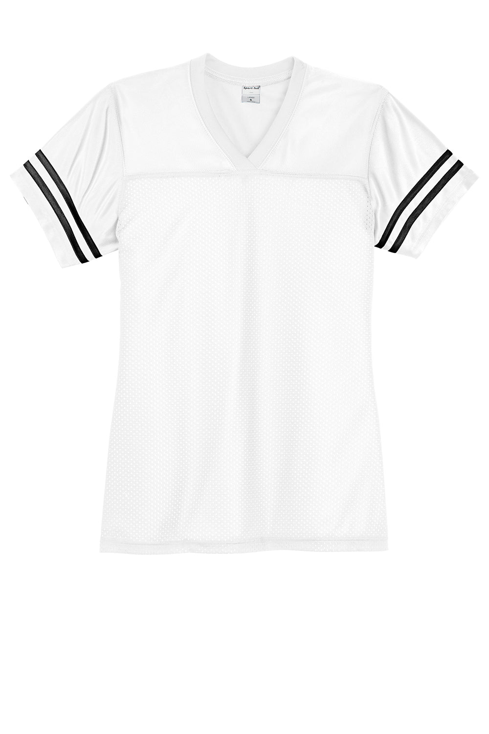 Sport-Tek LST307 Womens Short Sleeve V-Neck T-Shirt White/Black Flat Front