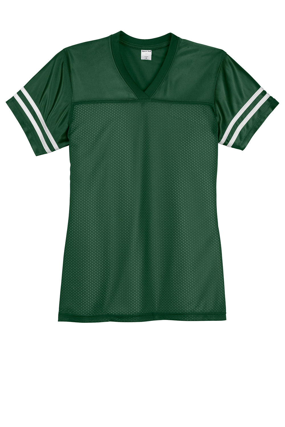 Sport-Tek LST307 Womens Short Sleeve V-Neck T-Shirt Forest Green/White Flat Front