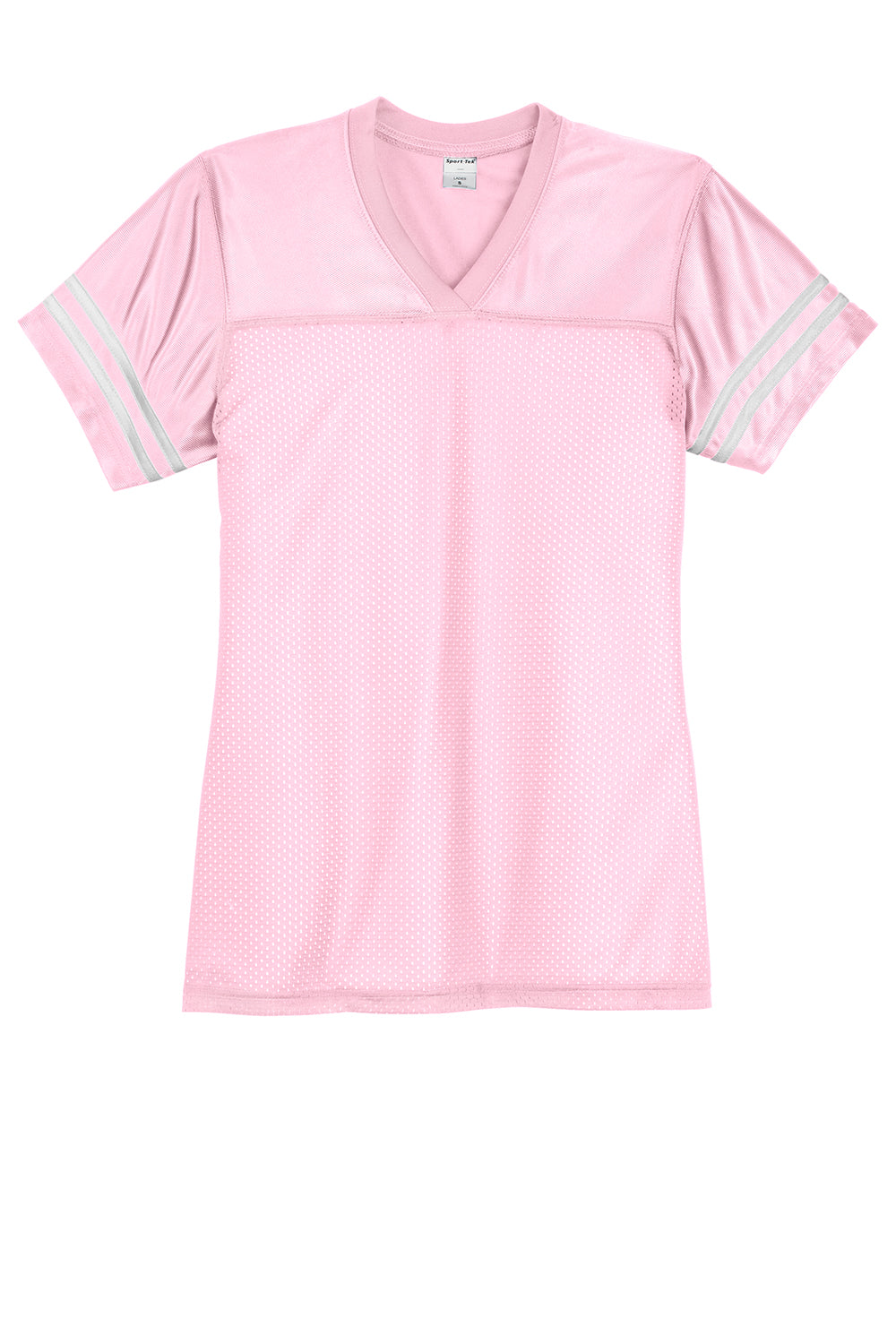 Sport-Tek LST307 Womens Short Sleeve V-Neck T-Shirt Light Pink/White Flat Front