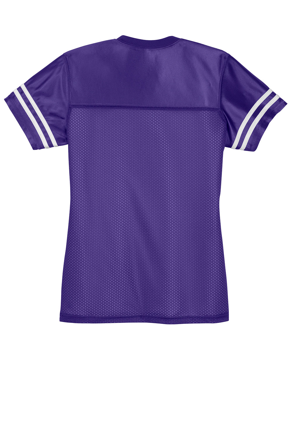 Sport-Tek LST307 Womens Short Sleeve V-Neck T-Shirt Purple/White Flat Back