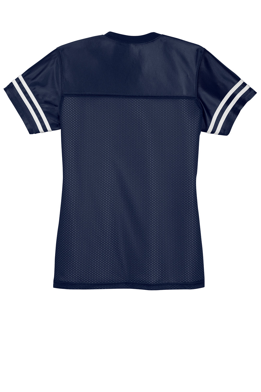 Sport-Tek LST307 Womens Short Sleeve V-Neck T-Shirt True Navy Blue/White Flat Back