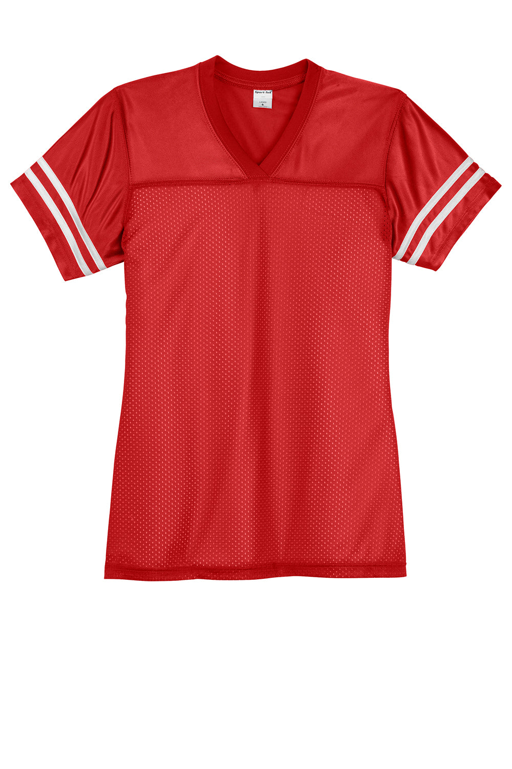 Sport-Tek LST307 Womens Short Sleeve V-Neck T-Shirt True Red/White Flat Front