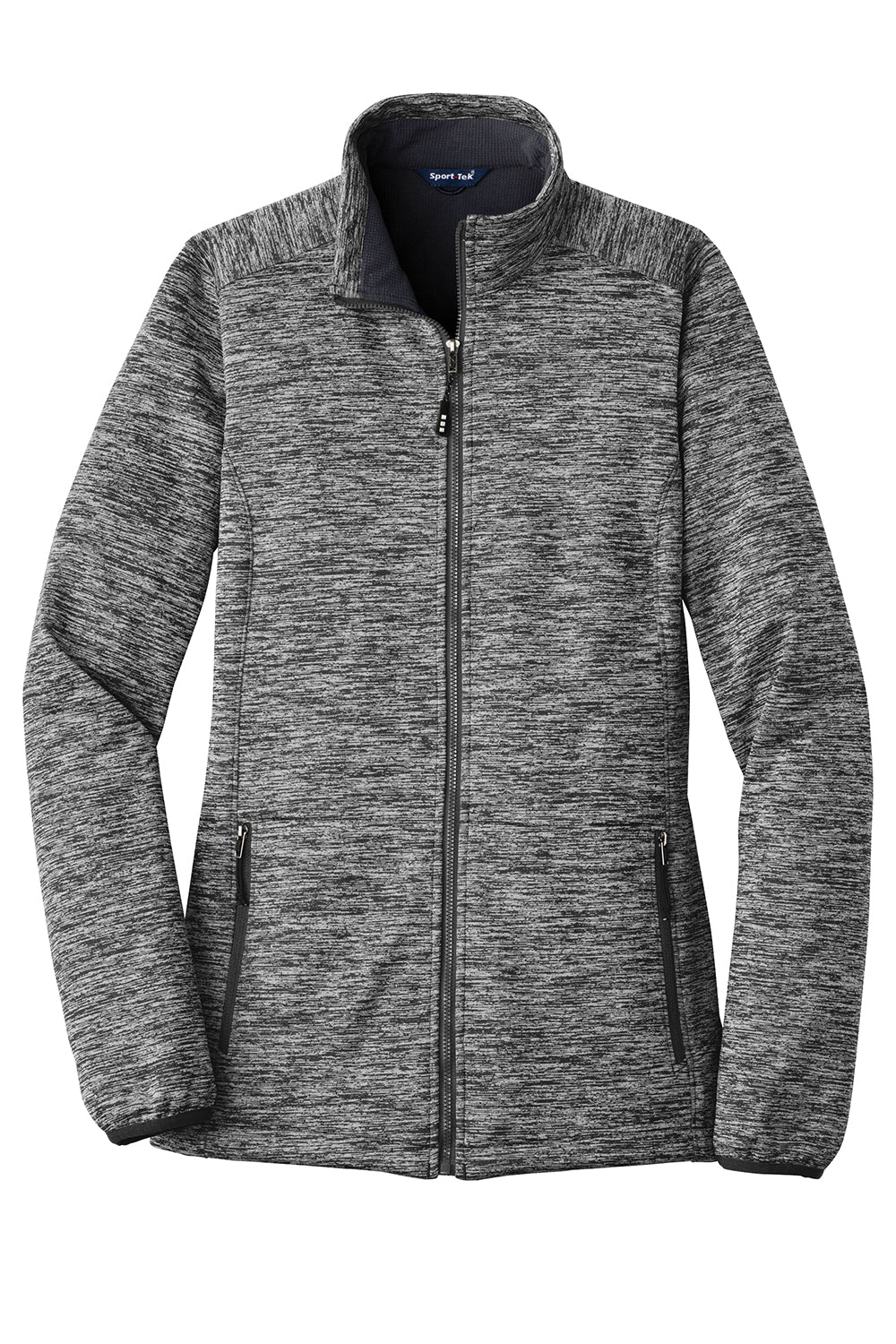 Sport-Tek LST30 Womens Electric Heather Water Resistant Full Zip Jacket Black Electric Flat Front