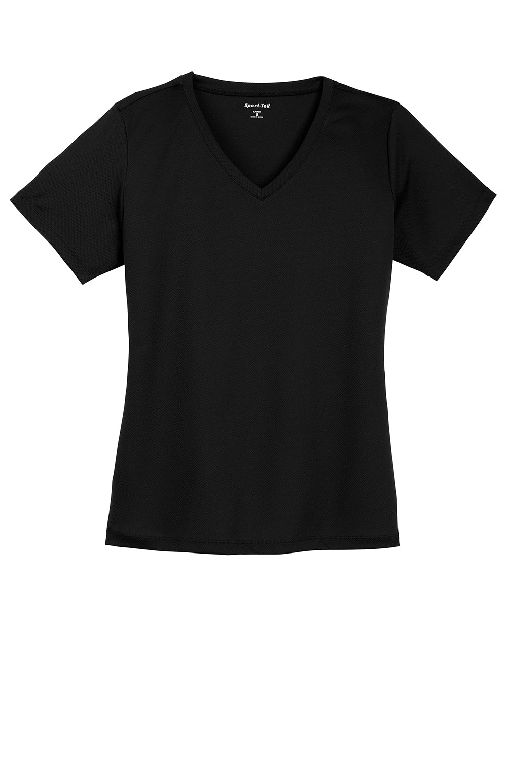 Sport-Tek LST340 Womens RacerMesh Moisture Wicking Short Sleeve V-Neck T-Shirt Black Flat Front