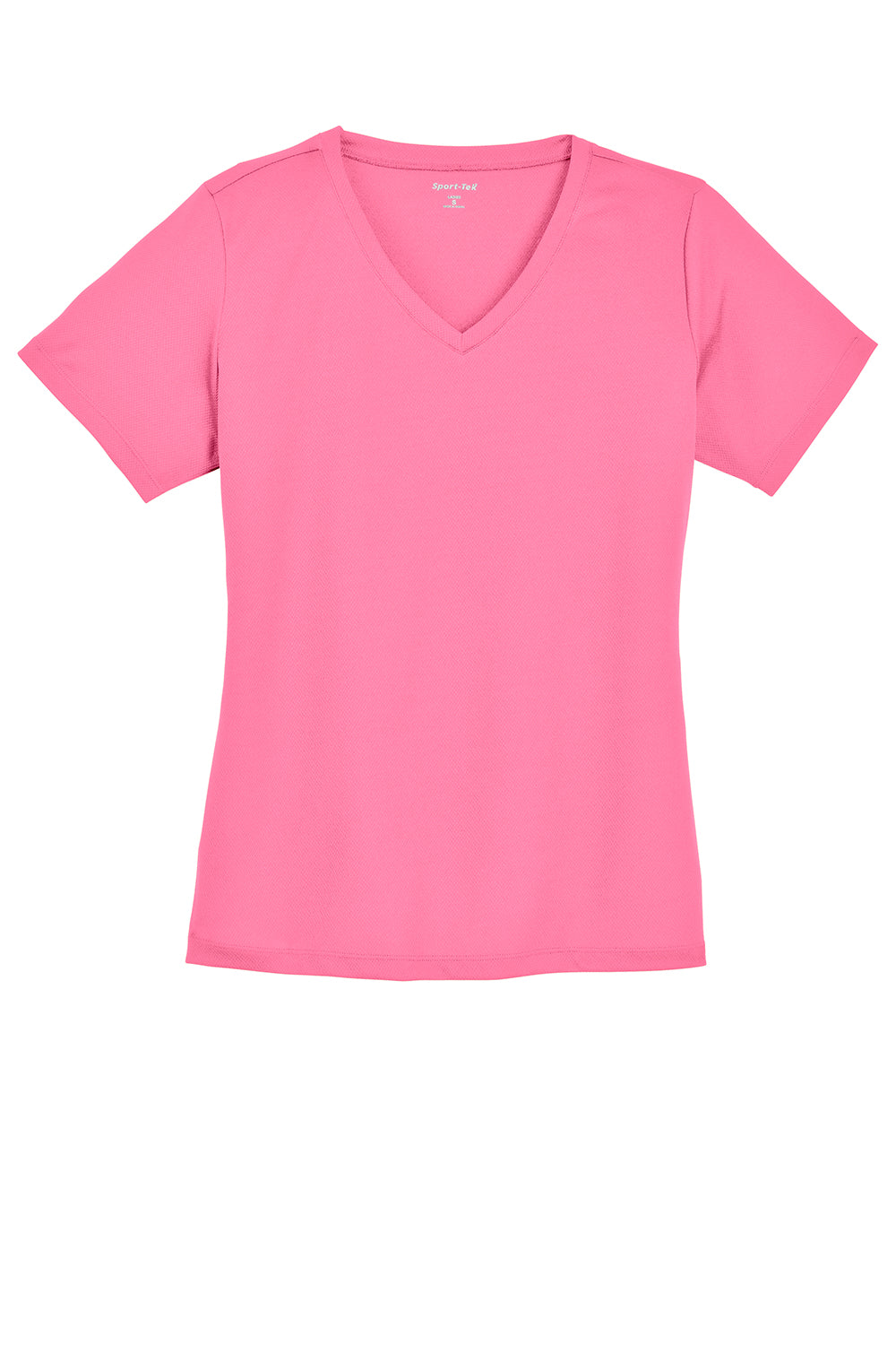 Sport-Tek LST340 Womens RacerMesh Moisture Wicking Short Sleeve V-Neck T-Shirt Bright Pink Flat Front