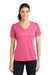 Sport-Tek LST340 Womens RacerMesh Moisture Wicking Short Sleeve V-Neck T-Shirt Bright Pink Model Front