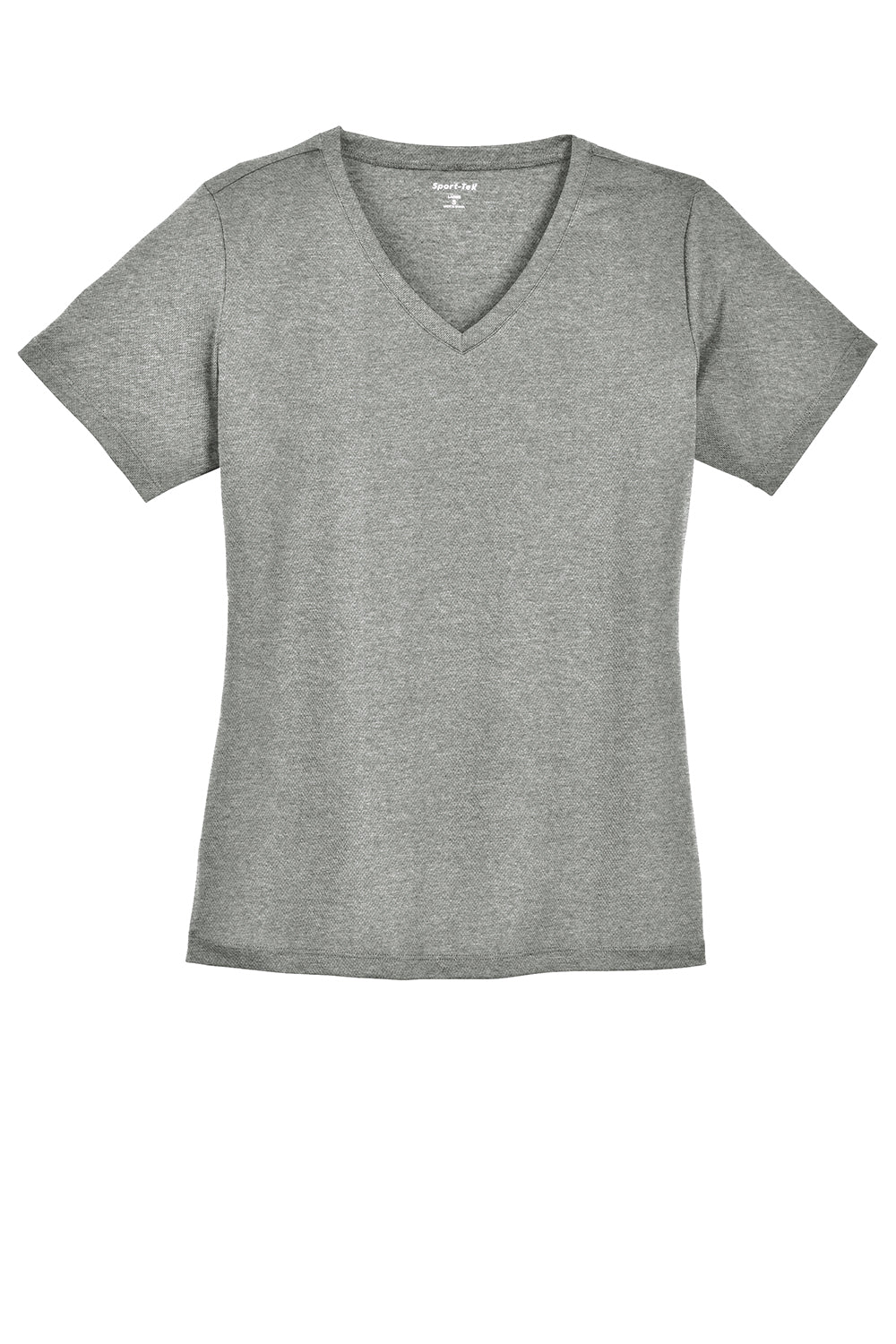 Sport-Tek LST340 Womens RacerMesh Moisture Wicking Short Sleeve V-Neck T-Shirt Heather Grey Flat Front