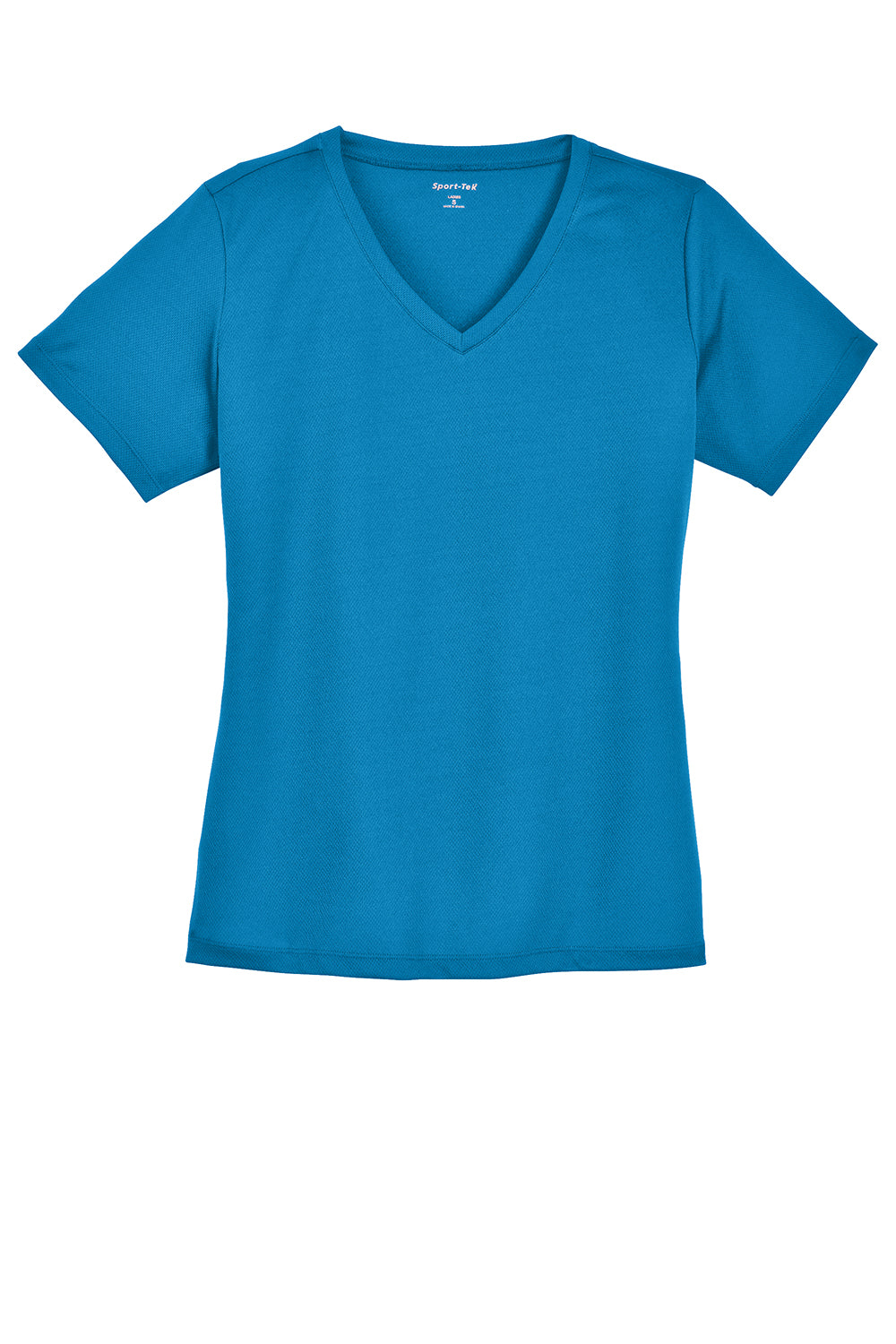 Sport-Tek LST340 Womens RacerMesh Moisture Wicking Short Sleeve V-Neck T-Shirt Pond Blue Flat Front