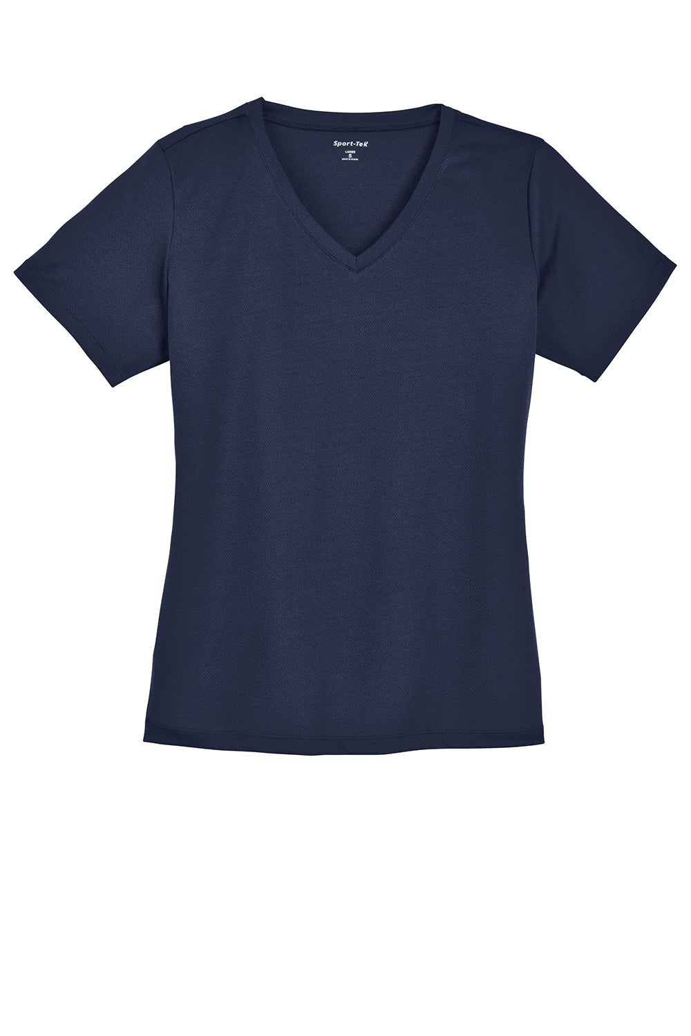 Sport-Tek LST340 Womens RacerMesh Moisture Wicking Short Sleeve V-Neck T-Shirt True Navy Blue Flat Front