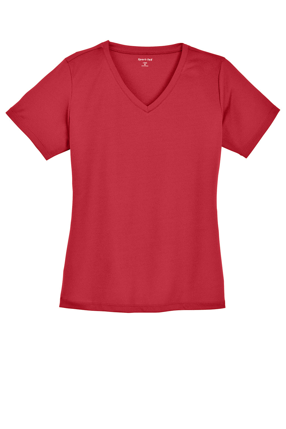 Sport-Tek LST340 Womens RacerMesh Moisture Wicking Short Sleeve V-Neck T-Shirt True Red Flat Front