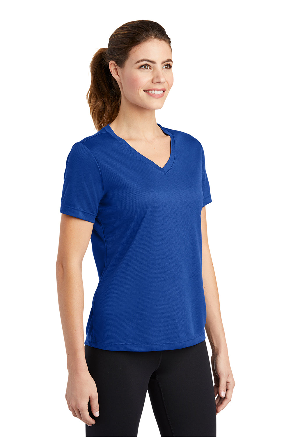 Sport-Tek LST340 Womens RacerMesh Moisture Wicking Short Sleeve V-Neck T-Shirt True Royal Blue Model 3q