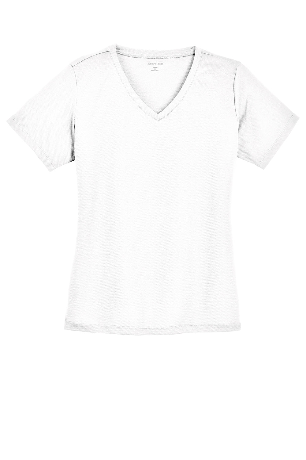 Sport-Tek LST340 Womens RacerMesh Moisture Wicking Short Sleeve V-Neck T-Shirt White Flat Front