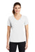 Sport-Tek LST340 Womens RacerMesh Moisture Wicking Short Sleeve V-Neck T-Shirt White Model Front