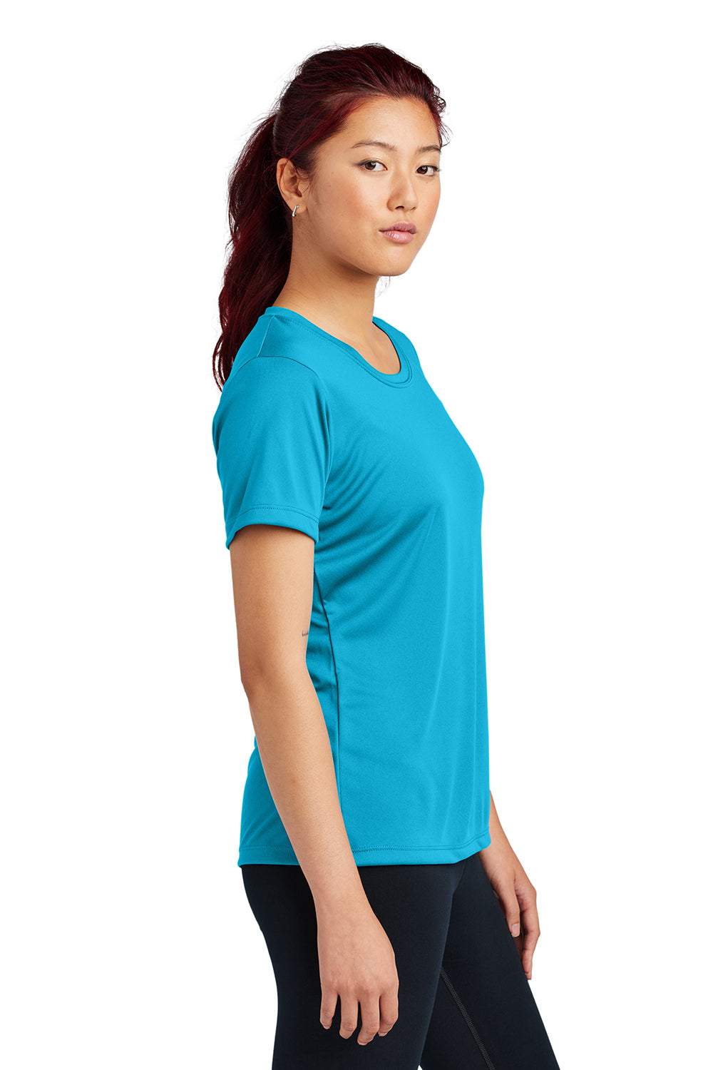 Sport-Tek LST350 Womens Competitor Moisture Wicking Short Sleeve Crewneck T-Shirt Atomic Blue Model Side