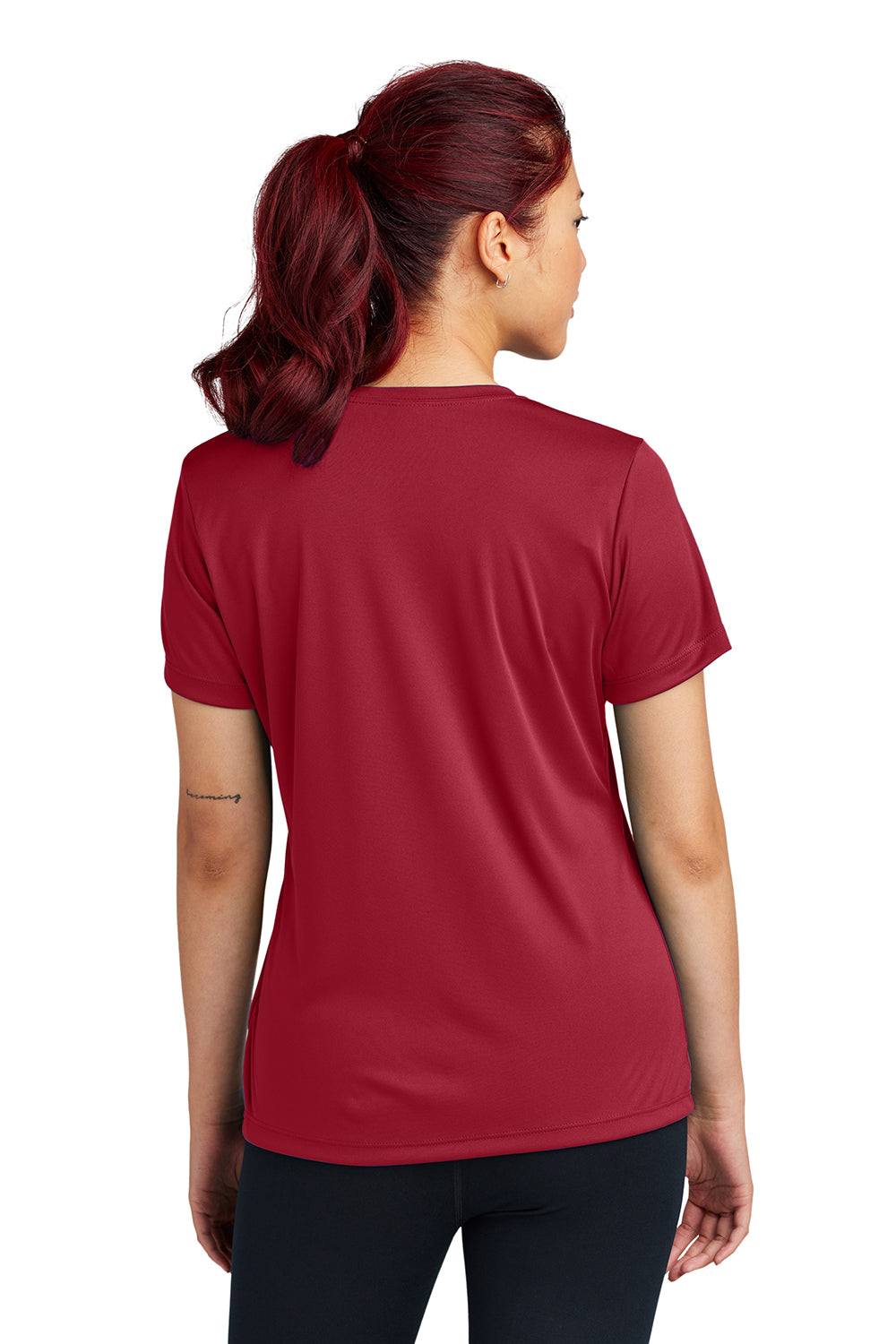 Sport-Tek LST350 Womens Competitor Moisture Wicking Short Sleeve Crewneck T-Shirt Deep Red Model Back